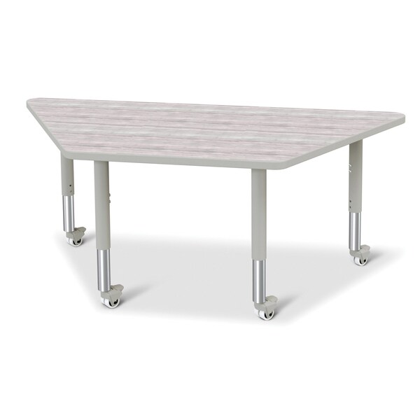 Berries Trapezoid Activity Table, 30 in. x 60 in., Mobile, Driftwood Gray/Gray/Gray